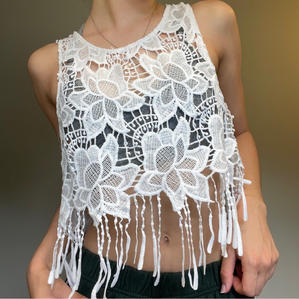 H&M Coachella Cropped White Crochet Top